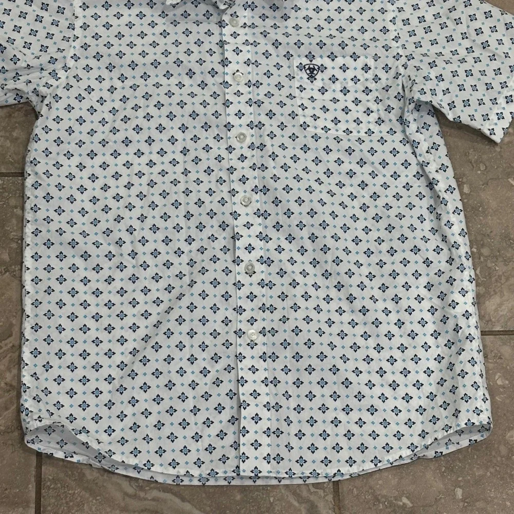 Ariat Boys Perseus CAV Short Sleeve Button Down Shirt Blue White XL 18 10042695
